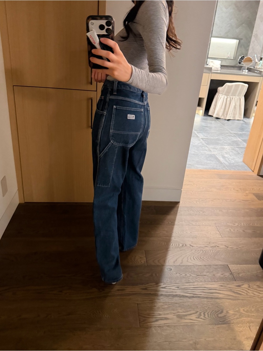 Dark Blue High-Rise Wide-Leg Carpenter Jeans Denim by Motel